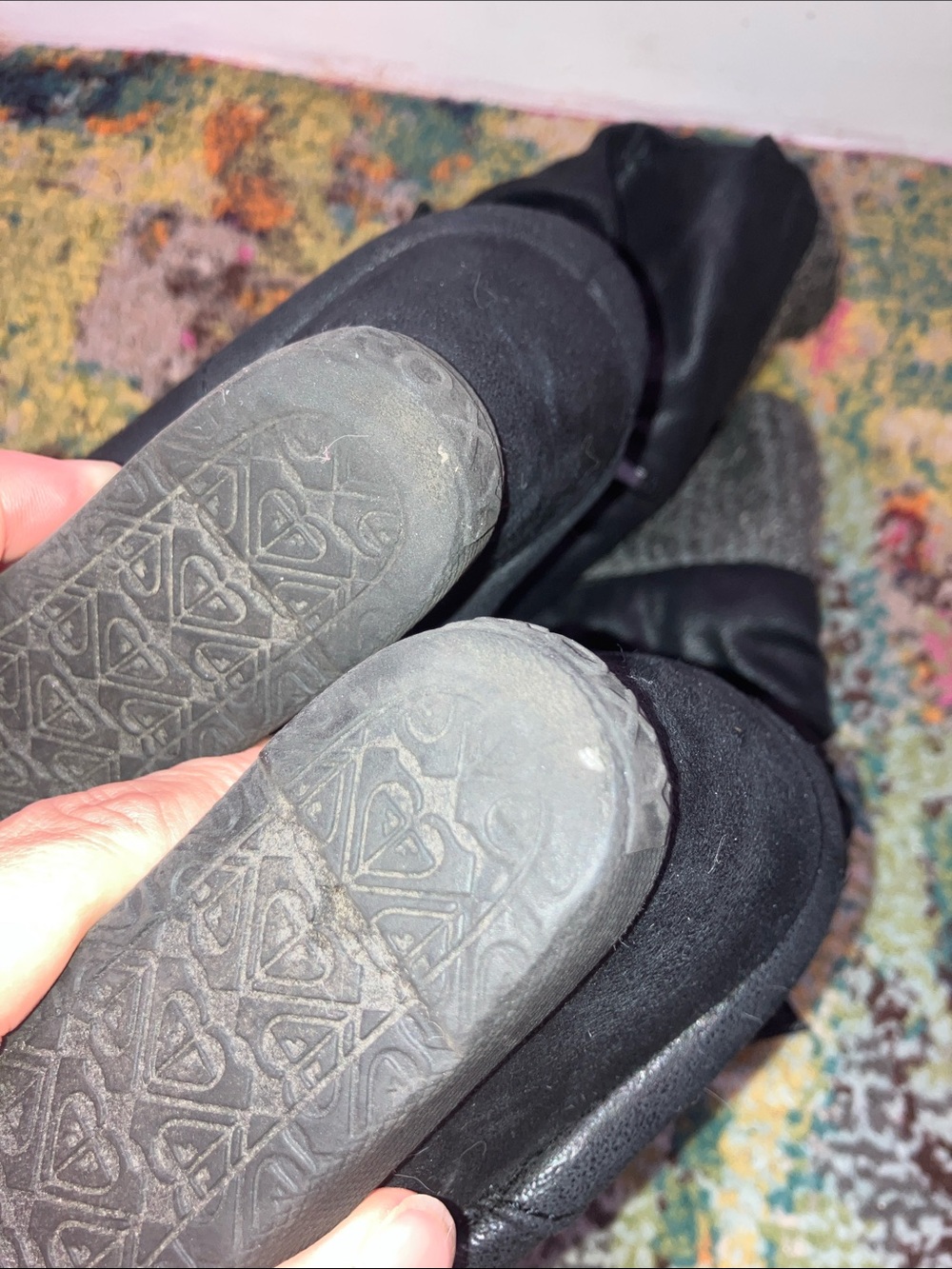 Roxy Black Wedge Heel Mid-Calf Boots with Knit Cuffs - Picture 4 of 15